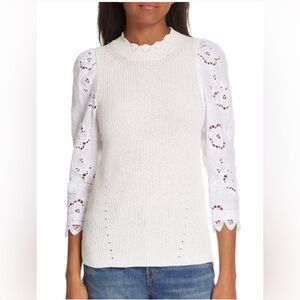 REBECCA TAYLOR Eyelet Sleeve Sweater - S